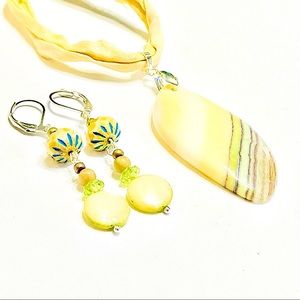 Sunlight, Joy & Lemonade Freeform Onyx Stone Silk Necklace & Matching Earrings